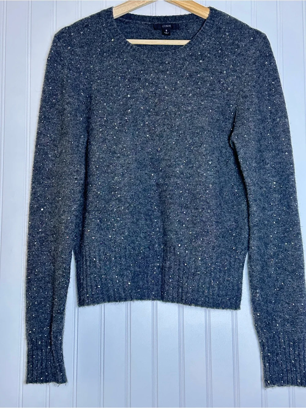 J. Crew Sparkle Soft Merino Wool Alpaca Gray gemstones/crystals S Crew Neck Soft